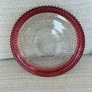 Vintage Indiana Glass Ruby Red & Clear Diamond Point 12" Platter Plate